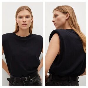 Mango Women's Black Shoulder Pad Sleeveless Top size XS/S